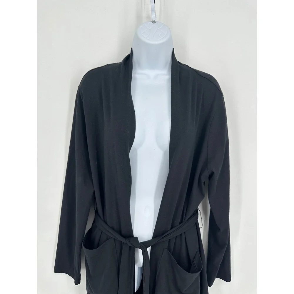 Pact Robe Womens Large Black Organic Cotton Belted Pockets Loungewear